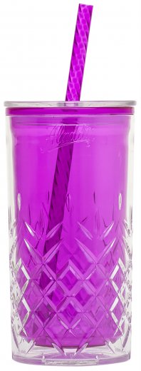 Plastový pohár s brčkem fialový