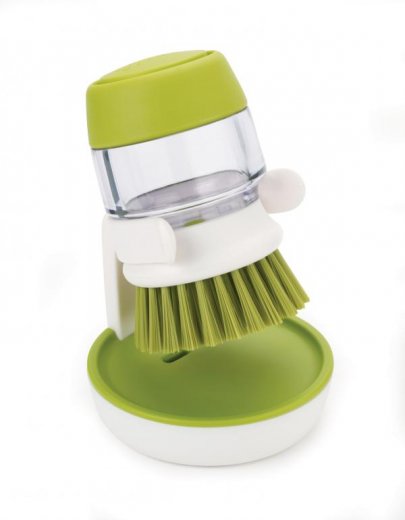 Kartáč s dávkovačem saponátu a stojanem JOSEPH JOSEPH Palm Scrub™- zelený