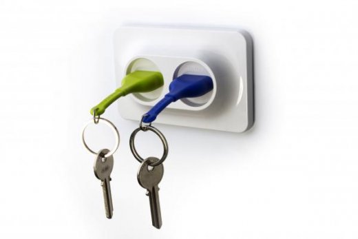 Nástěnný držák na klíče Qualy Double Unplug - zelená/modrá