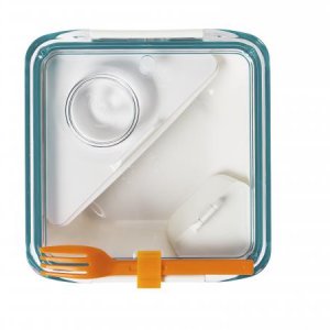 Lunch box BLACK-BLUM Apetit, bílý/modrý, oranžová vidlička
