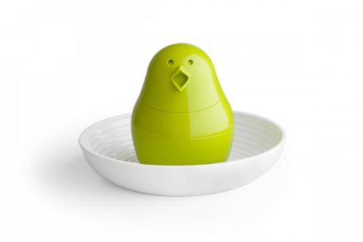 Solnička a pepřenka s miskou na vajíčko QUALY Jib-Jib Shaker - bílá-zelená