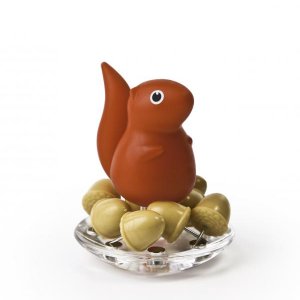 Stojan s připínáčky Qualy Squirrel & Acorn - červený
