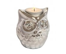Stojan na čajovou svíčku INVOTIS Owl (keramika, chrom)
