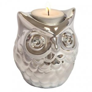 Stojan na čajovou svíčku INVOTIS Owl (keramika, chrom)