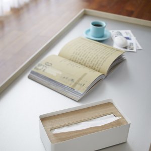 Zásobník na papírové ubrousky (kov, dřevo) Yamazaki Rin Box, bílý
