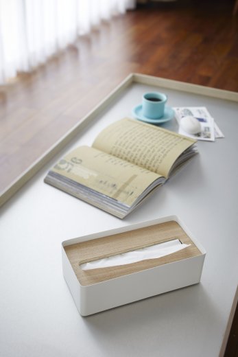 Zásobník na papírové ubrousky (kov, dřevo) Yamazaki Rin Box, bílý