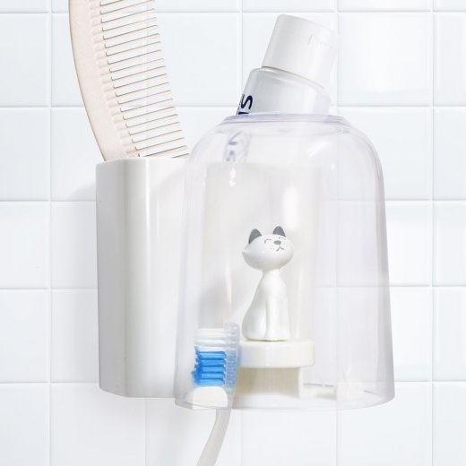 Nástěnný držák na kartáčky, zubní pastu, toaletní potřeby Balvi Kitty (bílý)