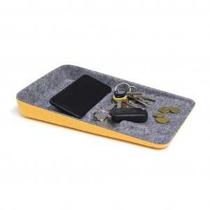 Předsíňová miska na klíče, mince, telefon Balvi Keeper, šedá-žlutá (filc)