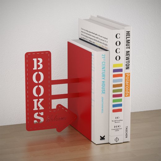 Knižní zarážka Balvi Bookshop (kov) červená