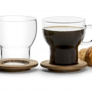 Sada šálků s dubovými podložkami SAGAFORM Nature, (250 ml.) 2 ks. (Dub, sklo)