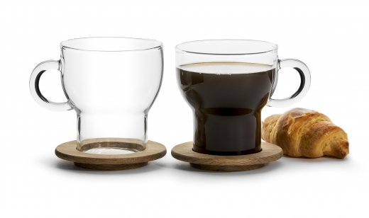 Sada šálků s dubovými podložkami SAGAFORM Nature, (250 ml.) 2 ks. (Dub, sklo)