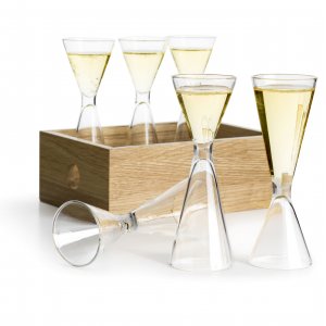 Oboustranné skleničky s dubovou krabičkou SAGAFORM Schnapps Set (2 cl / 4 cl.,) 6 ks.