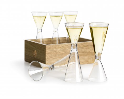 Oboustranné skleničky s dubovou krabičkou SAGAFORM Schnapps Set (2 cl / 4 cl.,) 6 ks.