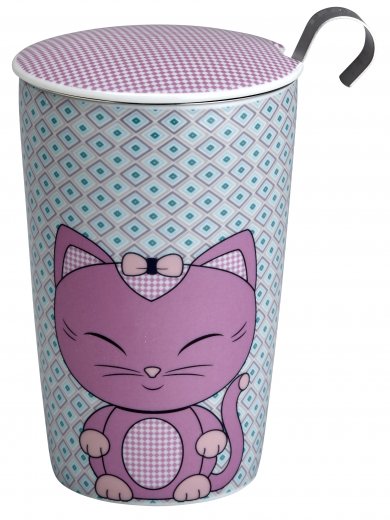 Termohrnek s čajovým sítkem  EIGENART TEAEVE Miew Pinky, 350ml