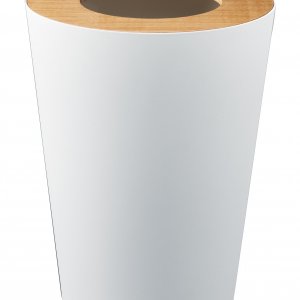 Odpadkový koš Yamazaki Rin Round, bílý (kov, dřevo)
