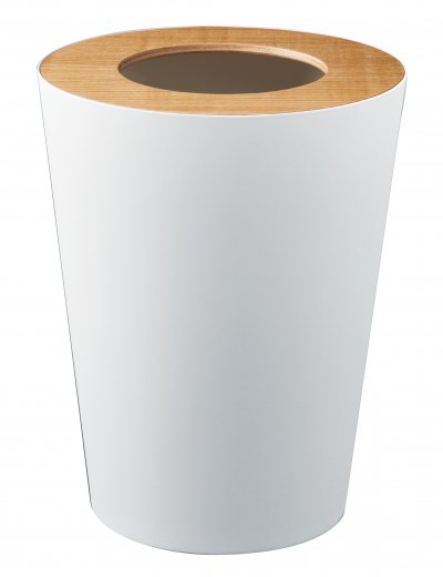 Odpadkový koš Yamazaki Rin Round, bílý (kov, dřevo)